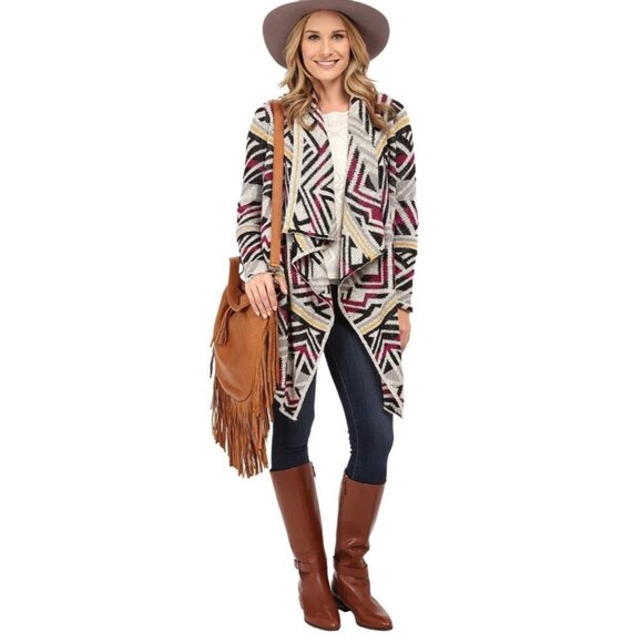 Lucky Brand Aztec Intarsia Sweater Open Front Southwest Cardigan Sweater Sz M - Picture 8 of 8